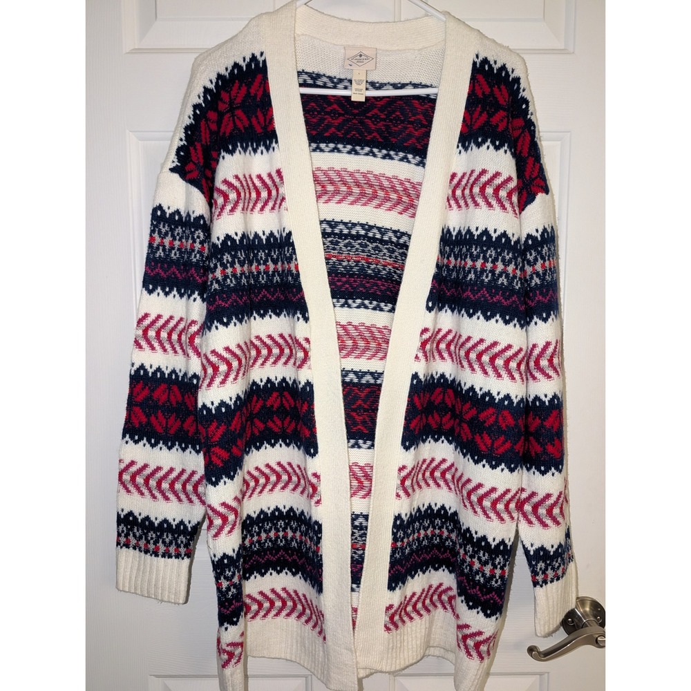 St Johns Bay Fair Isle Long Cardigan Nordic Snowflake Grandpacore Coastal Winter